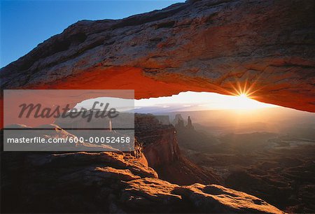 Sonnenuntergang über Rock-Formationen-Canyonlands-Nationalpark, Utah, USA