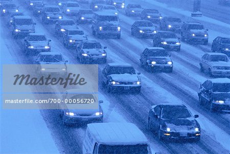 Highway Traffic in Snowstorm Toronto, Ontario, Canada