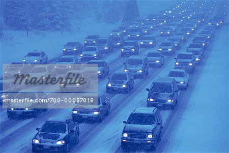 Highway Traffic in Snow Storm Toronto, Ontario, Canada