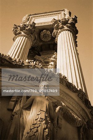 Looking Up at Statue and Columns Palace of Fine Arts San Francisco, California, USA