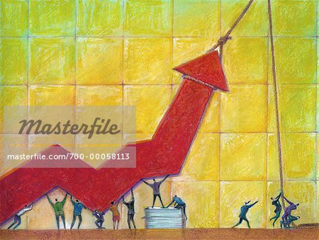 Illustration of Business People Working together to Build Growth Chart