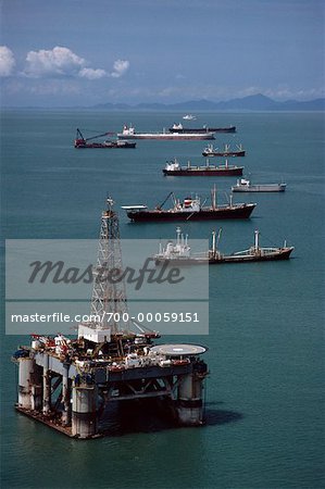 Oil Rig and Ships in Harbor Singapore