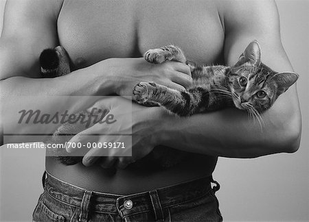 Male Body Builder Holding Cat