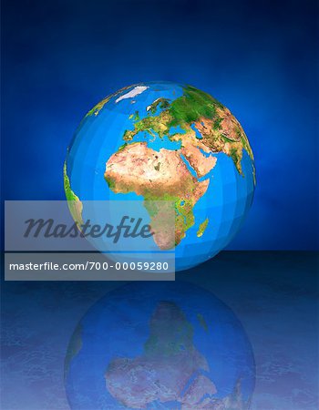 Geodesic Globe and Reflection on Marble Surface Africa