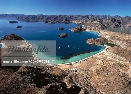 Aerial View of Conception Bay Playa Santispac Baja California, Mexico