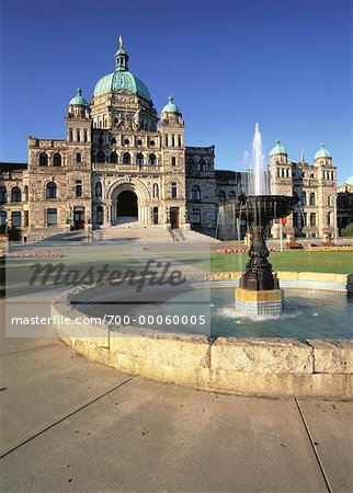 Fountain and Parliament Buildings Victoria, British Columbia Canada