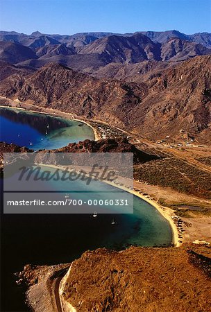 Vue aérienne de la baie de la Conception du golfe de Californie, Mulege Baja, Mexique