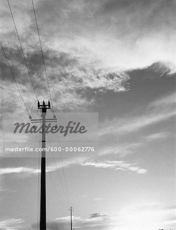 Looking Up at Telephone Poles and Sky, Portugal