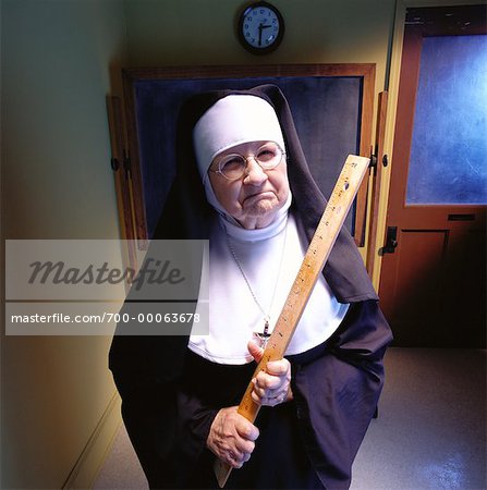 Portrait of Nun Frowning Holding Ruler
