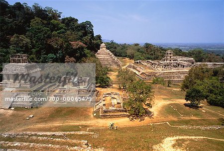 Vue d'ensemble des ruines mayas de Palenque, Chiapas, Mexique