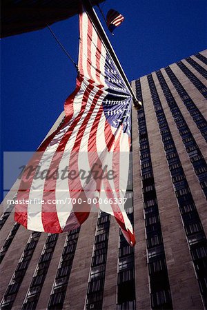 American Flag and Rockefeller Center, New York, New York, USA