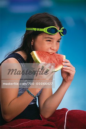Girl in Swimwear, Eating Watermelon