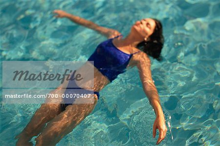 Woman in Swimwear, Relaxing in Water