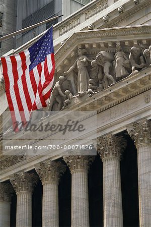 New York Stock Exchange and American Flag New York, New York, USA