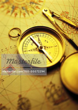 Close-Up of Compass on World Map