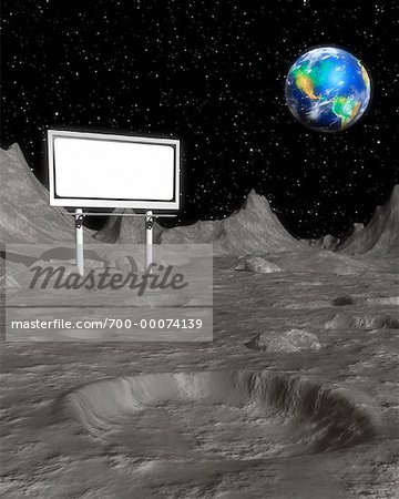 Plakat auf Mond mit Blick auf die Erde