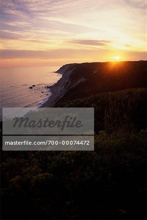 Overview of Landscape and Shoreline at Sunset, Block Island, Rhode Island, USA