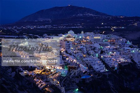 Town at Dusk, Thira, Santorini, Greece