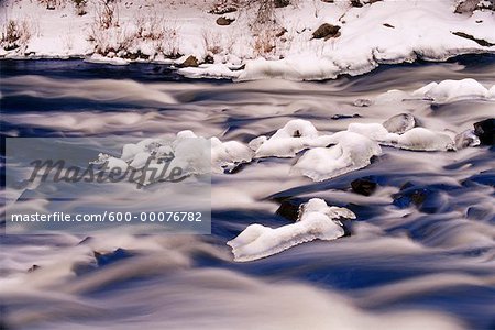 Close-Up of Rapids in Winter, Oxtongue River, Algonquin Provincial Park, Ontario, Canada