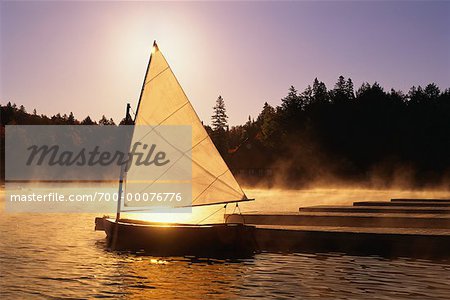 Sailboat by Dock on Canoe Lake, Algonquin Provincial Park, Ontario, Canada