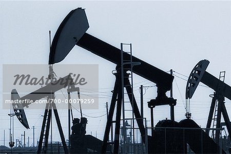 Silhouette of Oil Pump Jacks California, USA