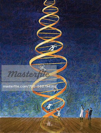 Illustration of People Climbing DNA Strand