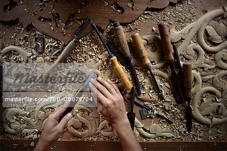 Close-Up of Hands Wood Carving Kelantan, Malaysia