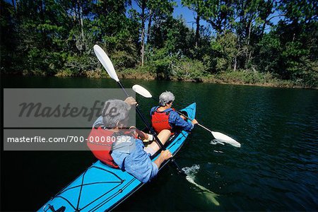 Back View of Mature Couple Kayaking