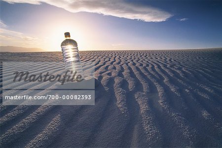 Water Bottle in Desert at Dusk White Sands National Monument New Mexico, USA