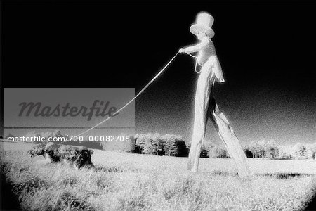 Person on Stilts, Walking Dog Outdoors