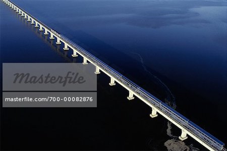 Passenger Train on Bridge over Escambia Bay Florida, USA