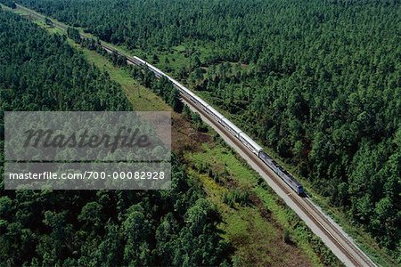 Aerial View of Passenger Train by Gulf of Mexico Coastline Mississippi, USA