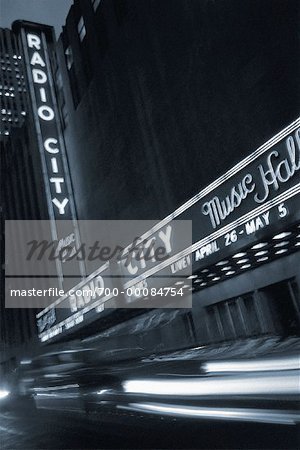 Radio City Music Hall and Blurred Traffic at Night New York, New York, USA
