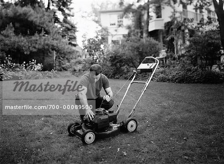 Man Starting Lawnmower