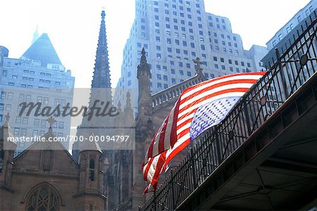 American Flag Flying on Trinity Church Walkway New York, New York, USA