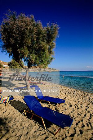 Chaises de plage Paradise Beach, Mykonos, Grèce