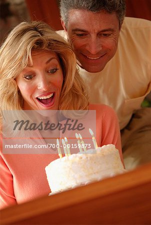 Couple with Birthday Cake