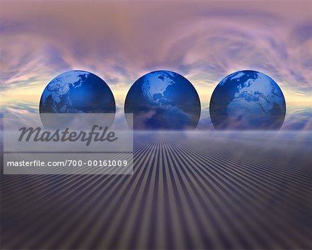 Three Globes in Abstract Landscape