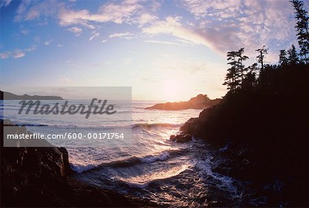 Küste bei Sonnenuntergang, Long Beach, Vancouver Island, British Columbia, Kanada