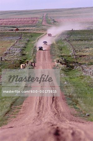 Cars Driving on Country Road, Saskatchewan, Canada