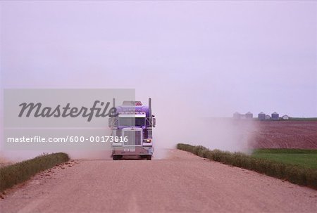 Transport Truck on Dirt Road, Saskatchewan, Canada