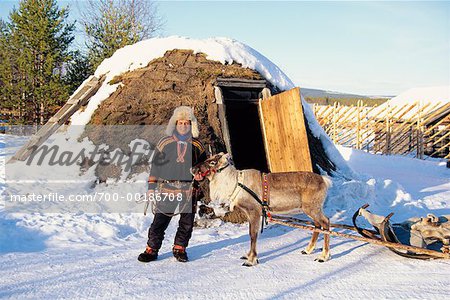 Laplander with Reindeer Lapland, Sweden