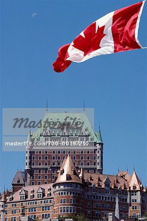 Chateau Frontenac and Canadian Flag Quebec City, Quebec, Canada