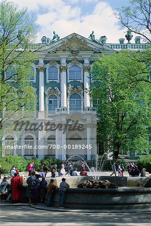 People around Fountain at The Hermitage Museum St. Petersburg, Russia