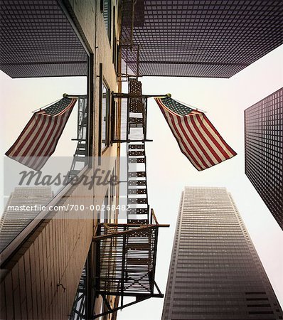 American Flag and Buildings