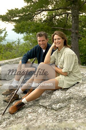 Couple Resting During Hike French's Mountain, Belgrade Lakes Maine