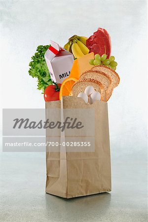 Papier Tasche voller Lebensmittel