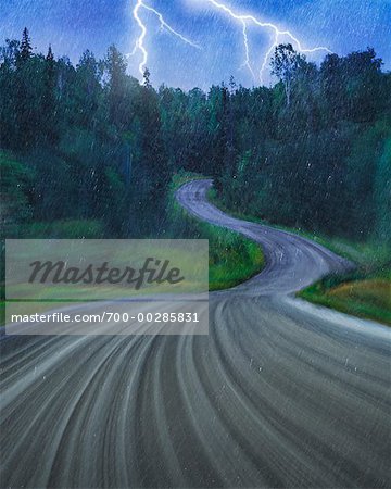 Road through Forest in Storm