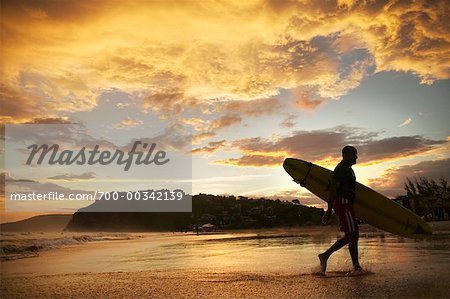 Silhouette of Man with Surfboard on Beach