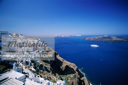 Vue d'ensemble de la ville, Thira, île de Santorin, Grèce